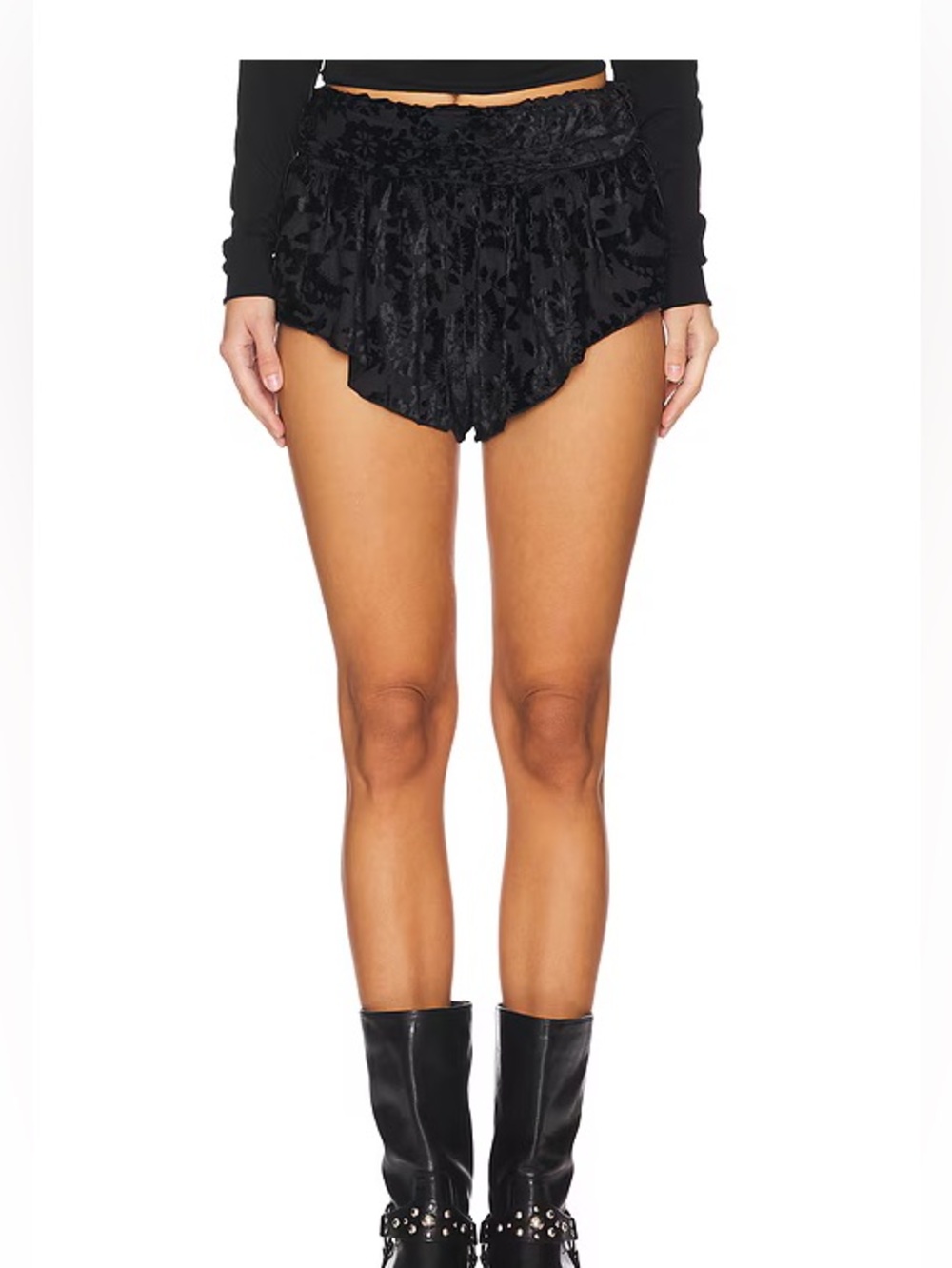 Free People Snow Angel Micro Shorts in Black Velvet - M